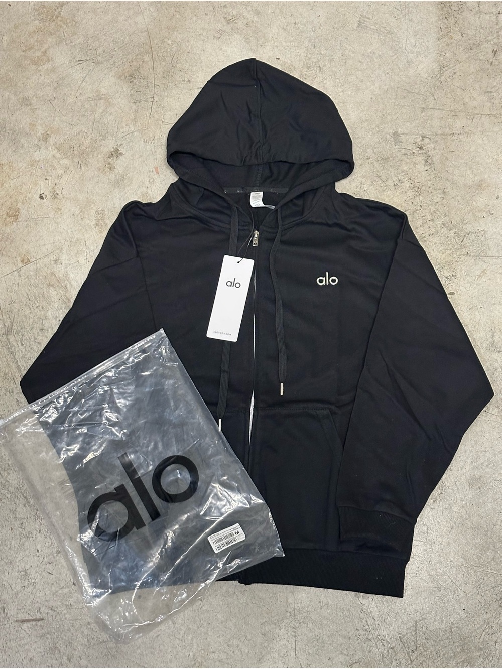 ALO Yoga Black Zip Hoodie with Logo Tag